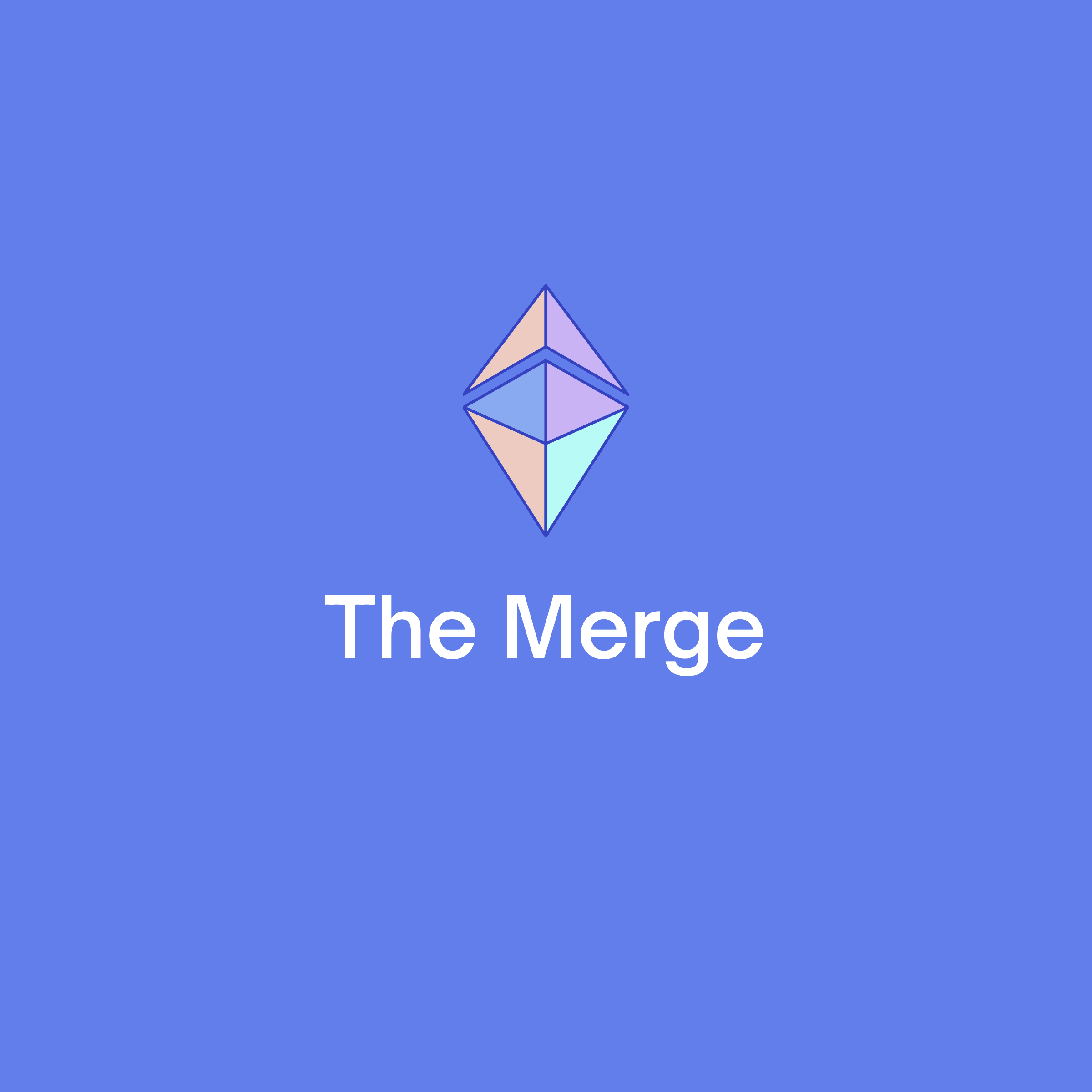 Bilde med tekst som sier ethereum og the Merge